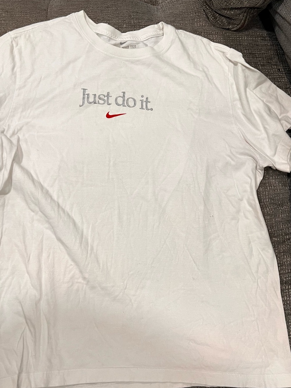 Nike White Short Sleeve 'Just do it.' Tee with Red Swoosh